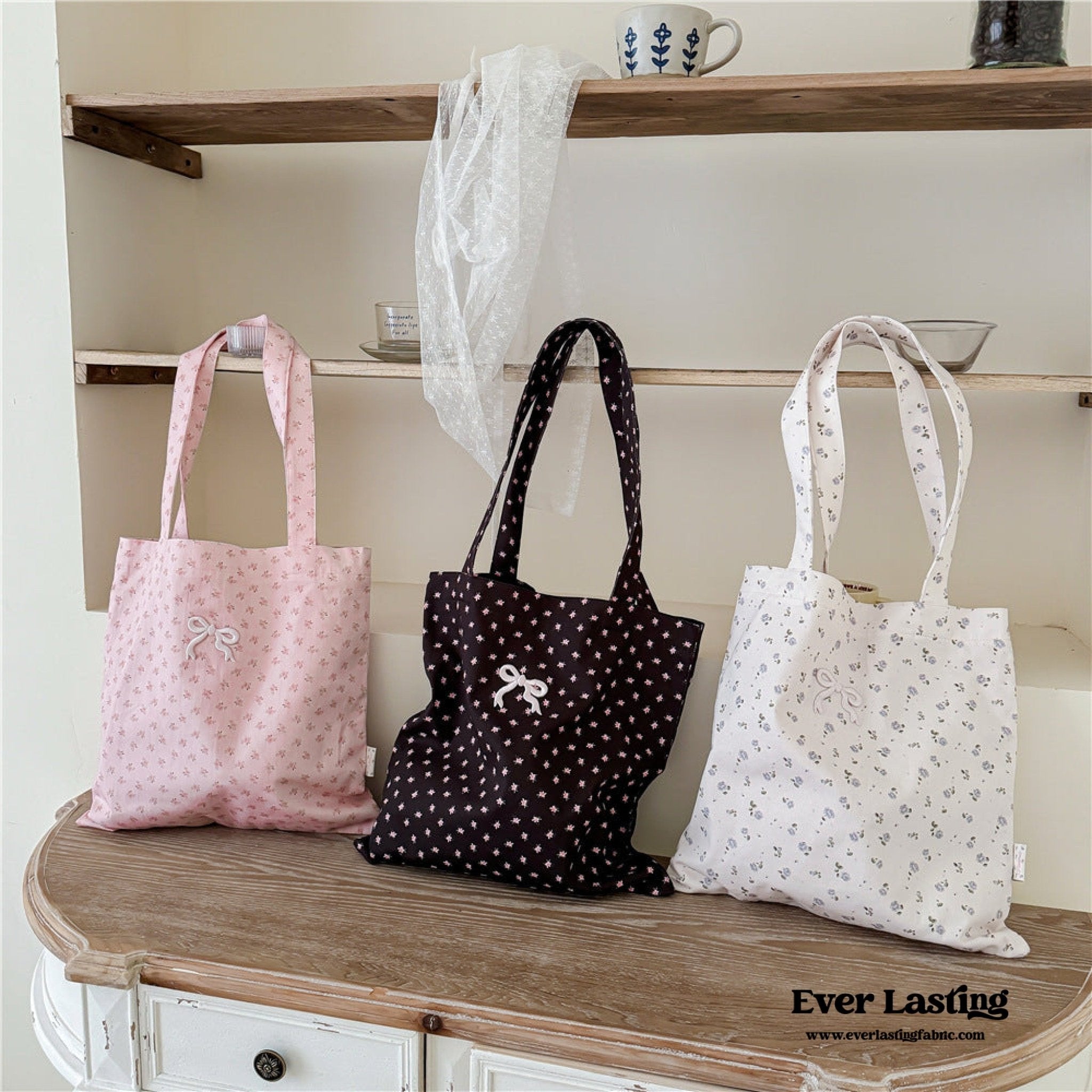 Borsa Tote In Tela Con Fiocco Rosa Coquette | Shopping Bag Riutilizzabile 35,5x40,6 Cm | Regalo Donna - 2