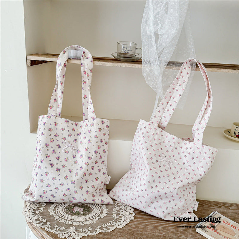 Coquette Floral Ribbon Bow Girly Tote Bag