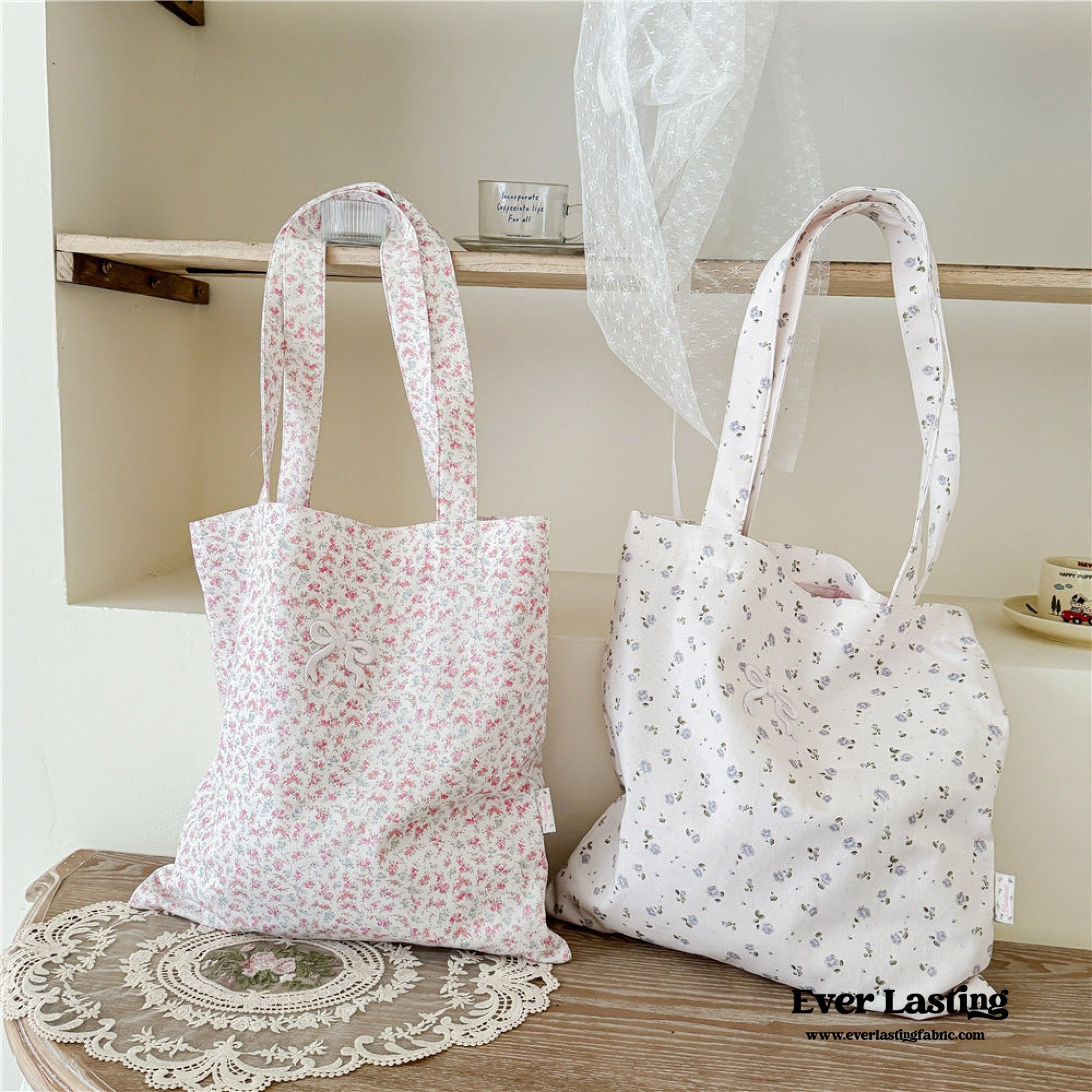Coquette Floral Ribbon Bow Girly Tote Bag - Ever Lasting