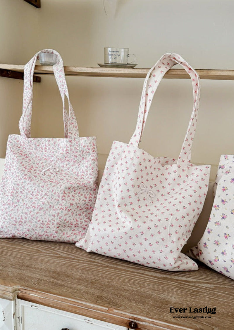 Coquette Floral Ribbon Bow Girly Tote Bag