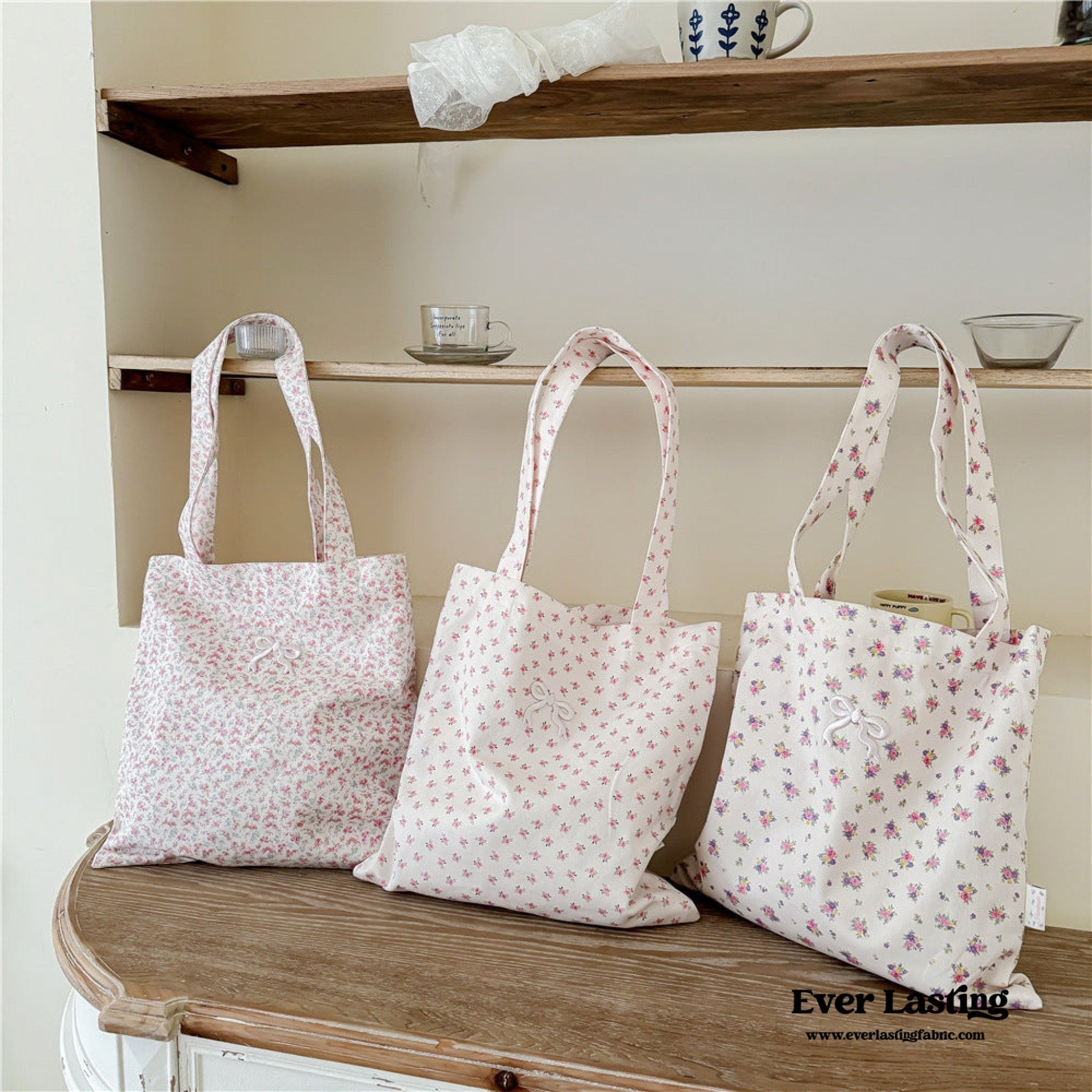 Coquette Floral Ribbon Bow Girly Tote Bag - Ever Lasting