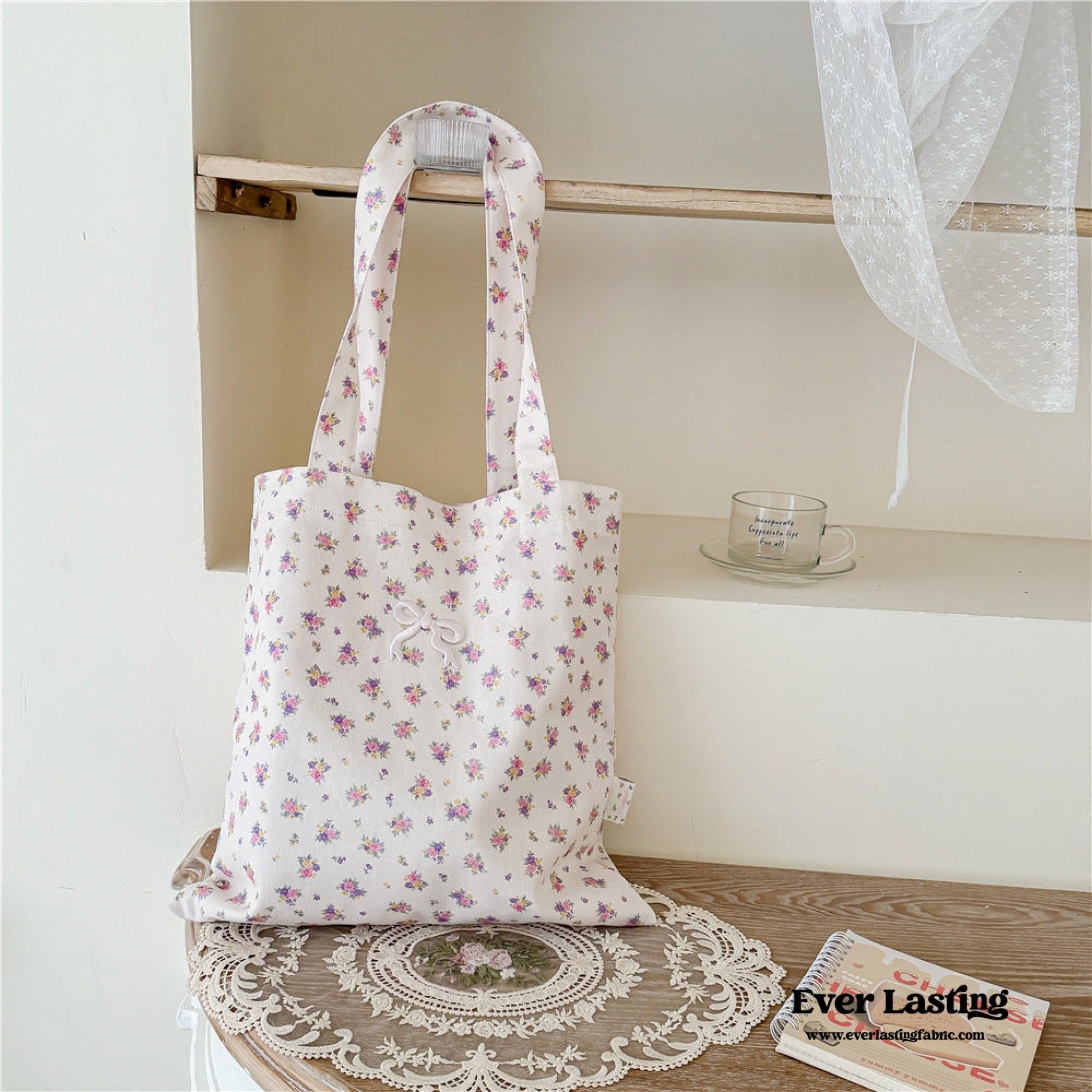 Coquette Floral Ribbon Bow Girly Tote Bag - Ever Lasting