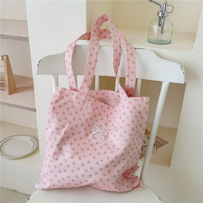 Coquette Floral Ribbon Bow Girly Tote Bag