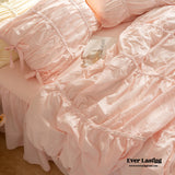 Coquette Ruffle Bedding Set With Ties / Pink