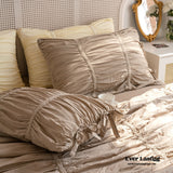 Coquette Ruffle Bedding Set With Ties / Yellow Brown Medium Flat