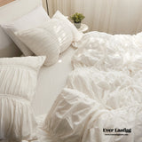 Coquette Ruffle Bedding Set With Ties / White