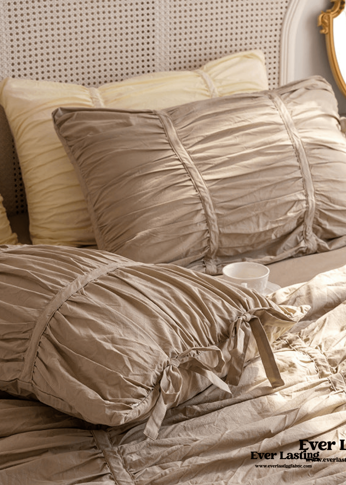 Coquette Ruffle Ribbon Ties Duvet Cover / White - Ever Lasting