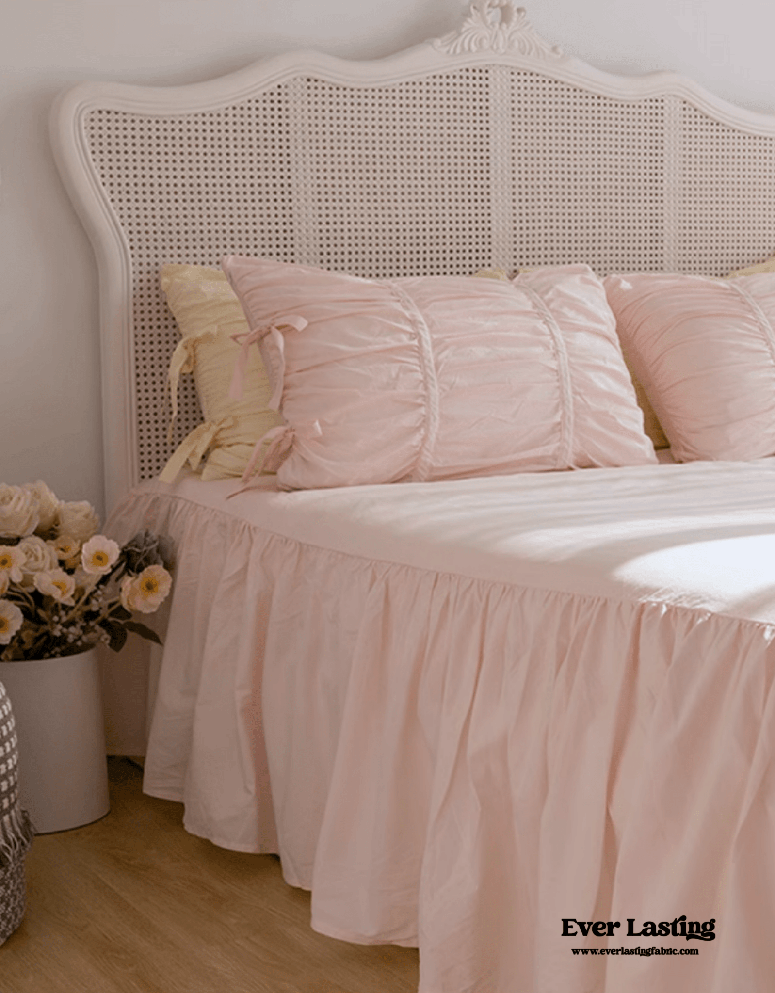 Coquette Ruffle Ribbon Ties Duvet Cover / White - Ever Lasting