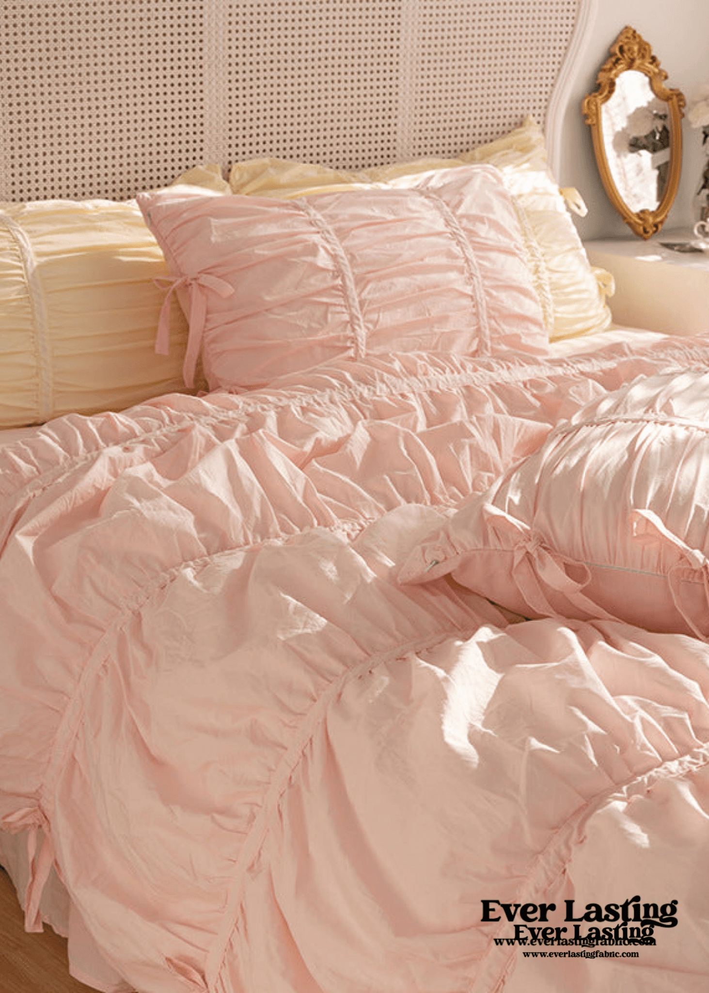 Coquette Ruffle Ribbon Ties Duvet Cover / White - Ever Lasting