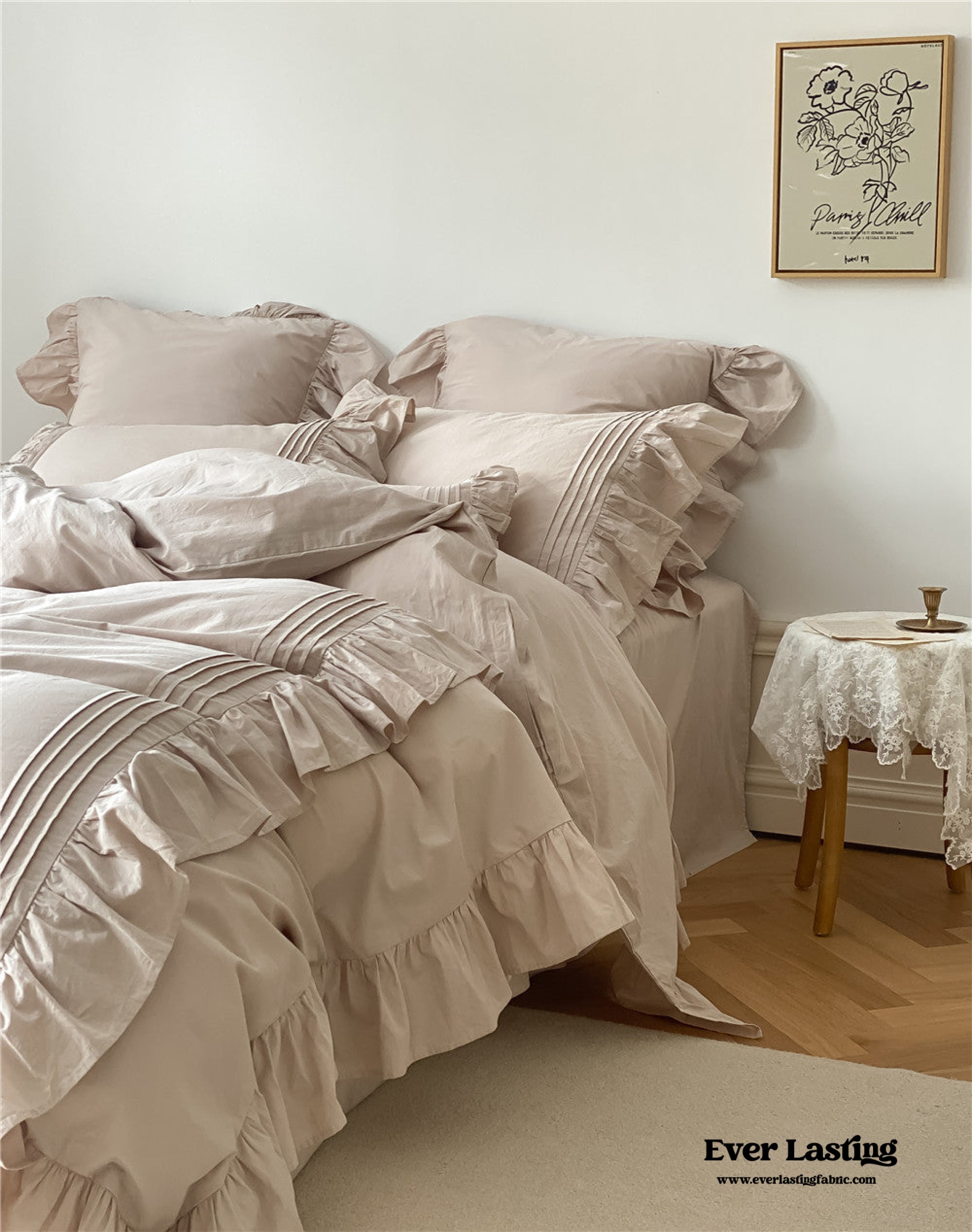 Coquette Ruffle Washed Cotton Bedding Set / Khaki