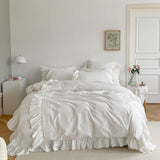 Coquette Ruffle Washed Cotton Bedding Set / White Medium Fitted