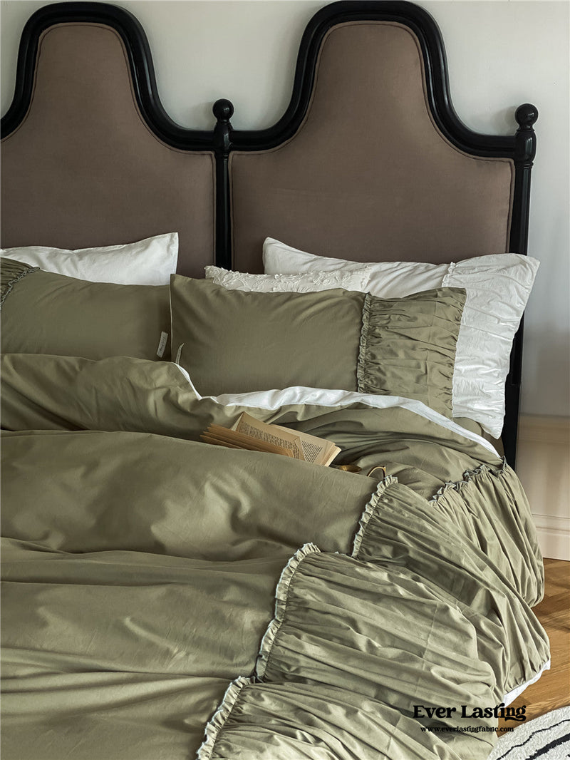Coquette Solid Textured Washed Cotton Ruffle Bedding Bundle