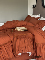 Coquette Solid Textured Washed Cotton Ruffle Bedding Set / Burnt Orange