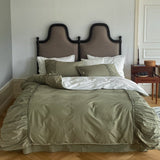 Coquette Solid Textured Washed Cotton Ruffle Bedding Set / Burnt Orange Green Medium Fitted