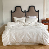 Coquette Solid Textured Washed Cotton Ruffle Bedding Set / Burnt Orange White Medium Fitted