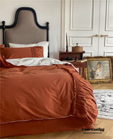 Coquette Solid Textured Washed Cotton Ruffle Bedding Set / White