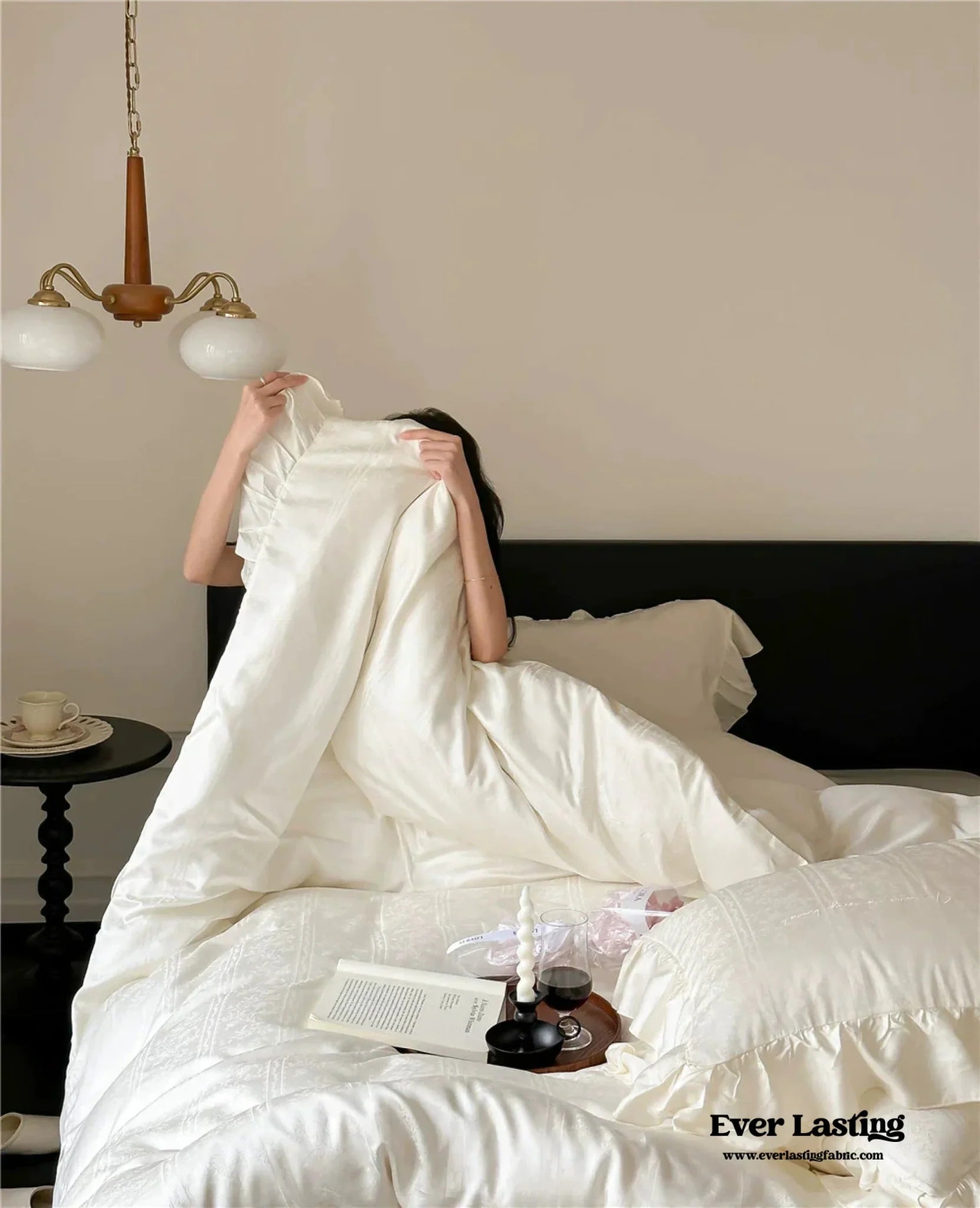  - Ever Lasting - Coquette Tencel Silky Ruffle Bedding Set / White - Bedding Set - Ever Lasting