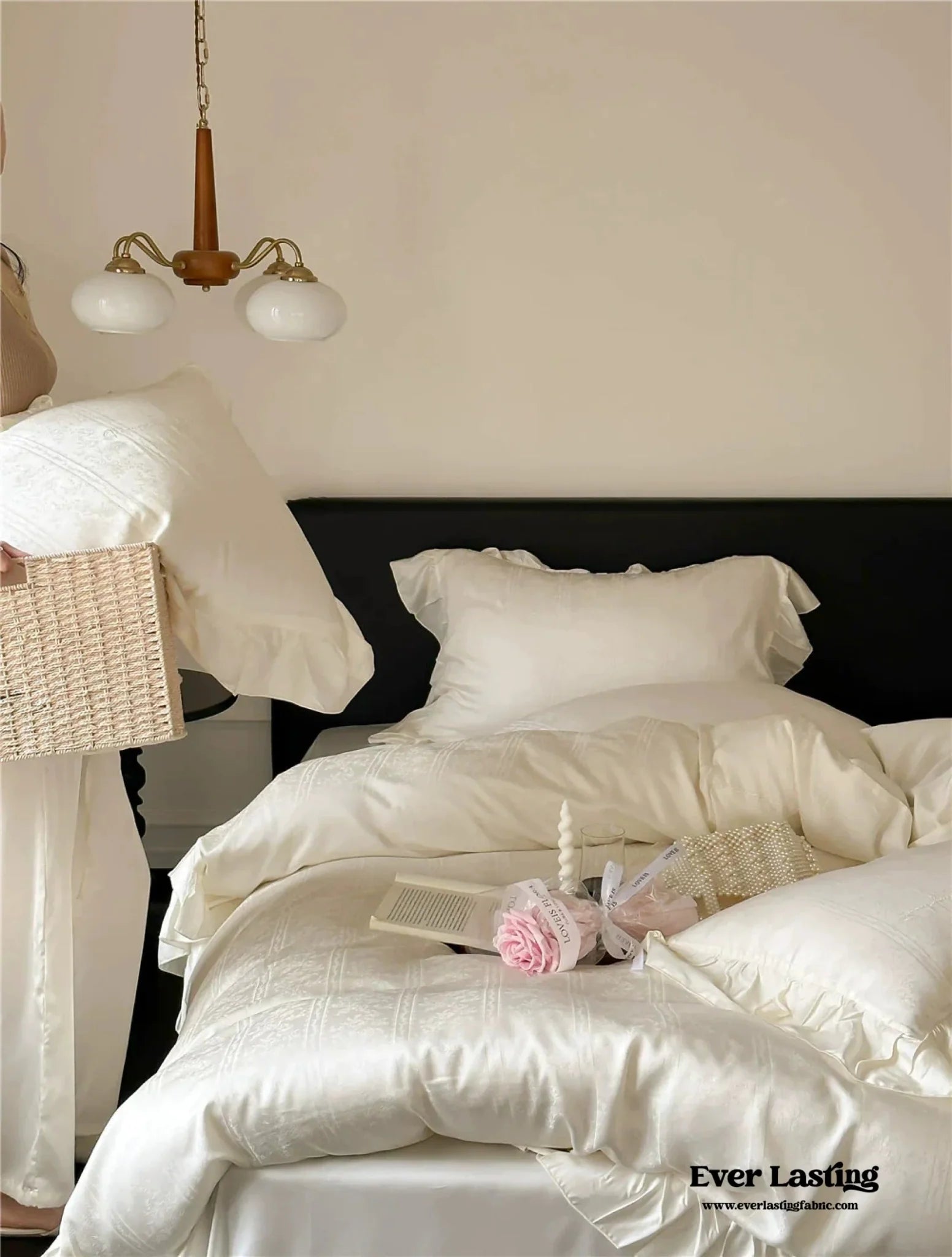  - Ever Lasting - Coquette Tencel Silky Ruffle Bedding Set / White - Bedding Set - Ever Lasting