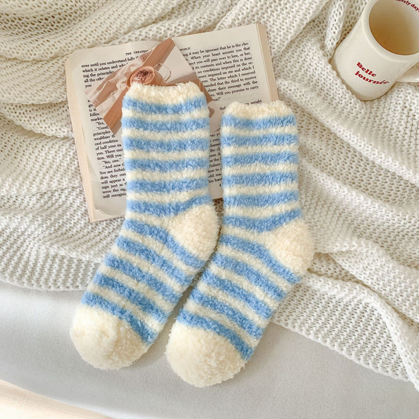 Coral Fleece Stripe Quarter Socks