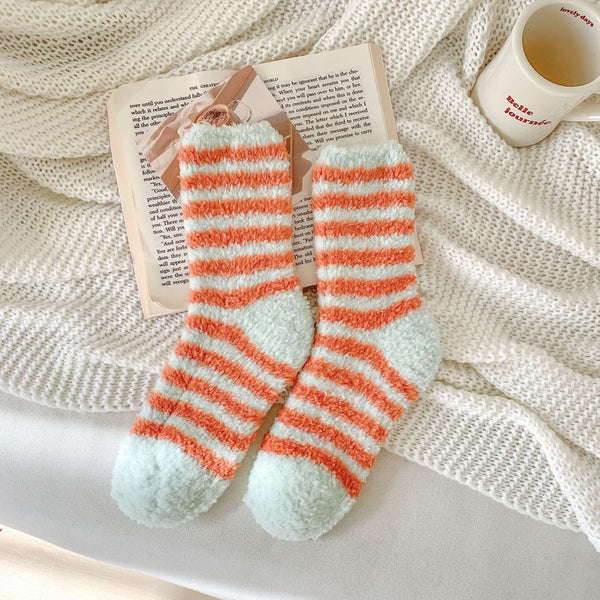 Coral Fleece Stripe Quarter Socks