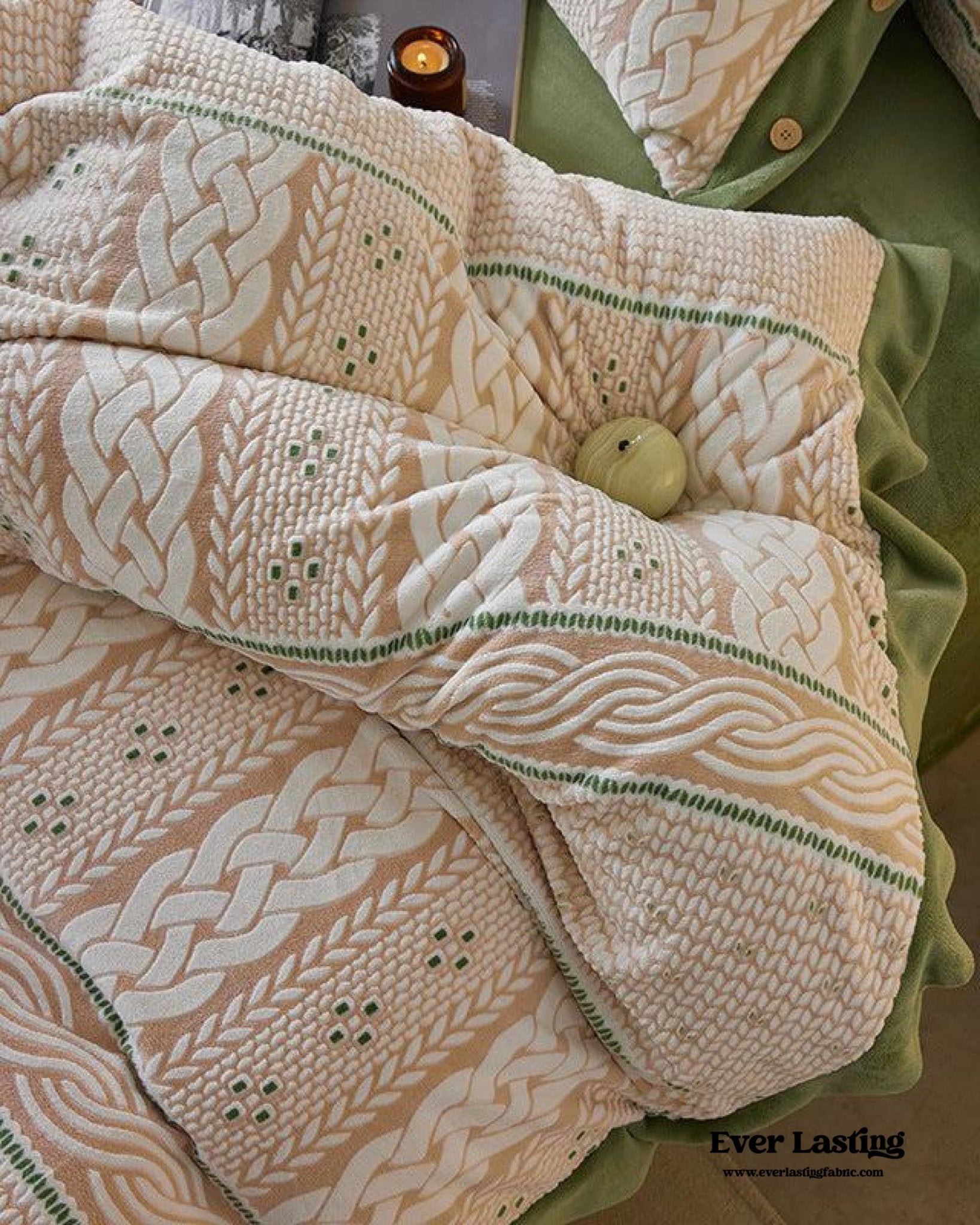 Cottage Braided Button Velvet Bedding Set / Cream - Ever Lasting