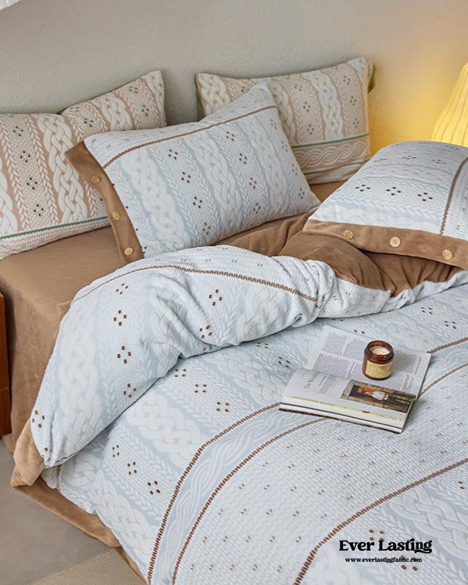 Cottage Braided Button Velvet Bedding Set / Cream - Ever Lasting