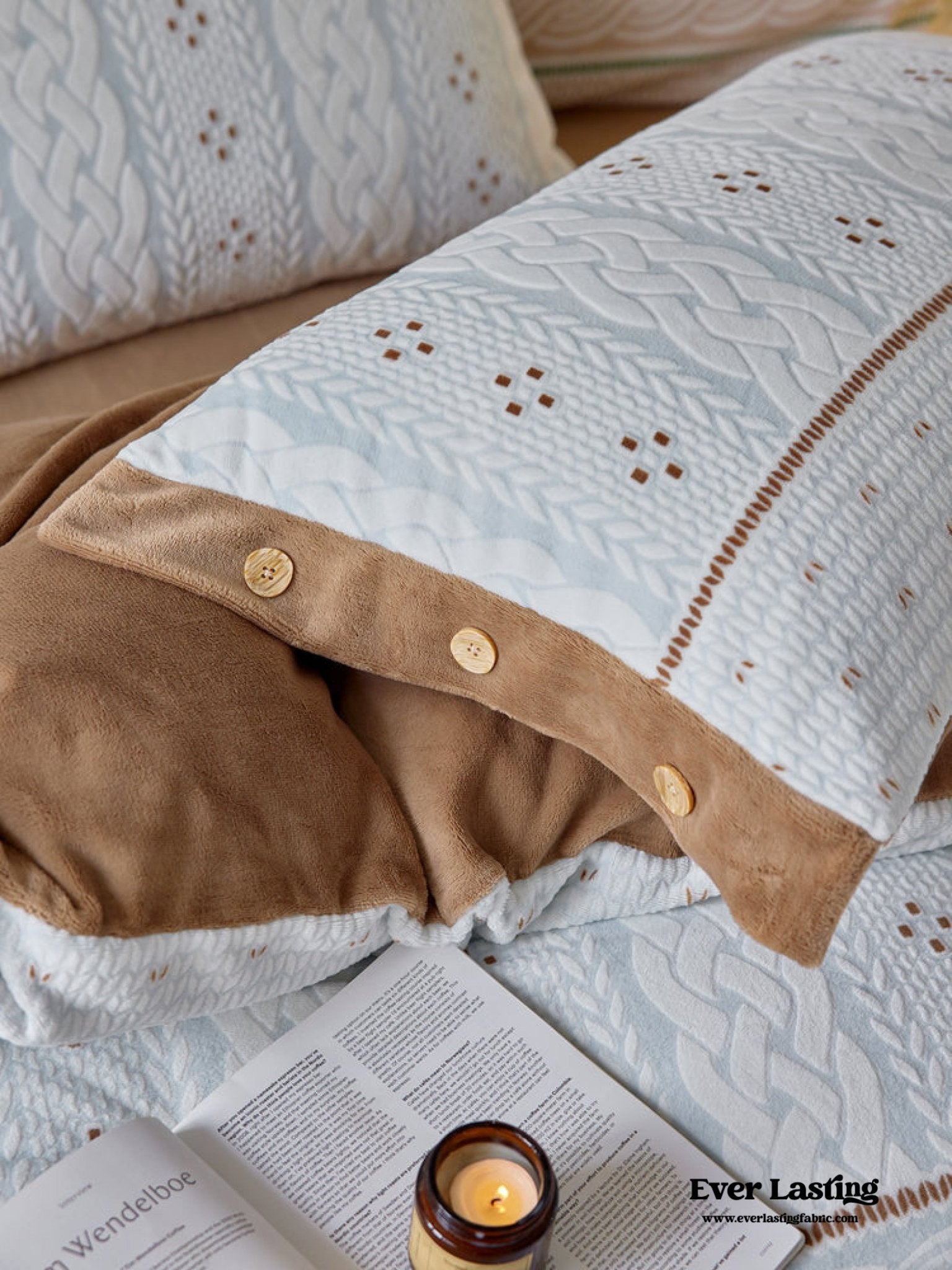 Cottage Braided Button Velvet Bedding Set / Cream - Ever Lasting