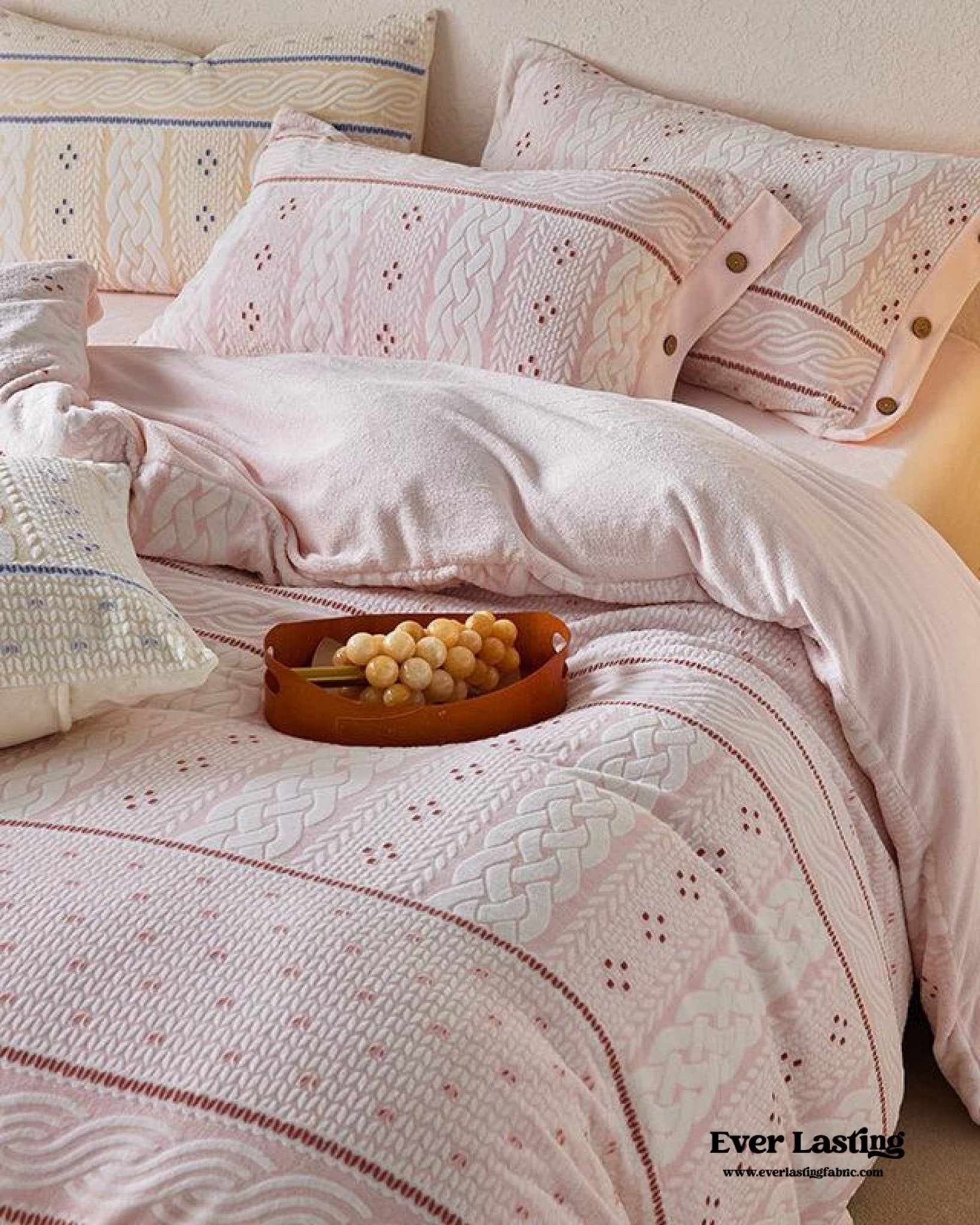 Cottage Braided Button Velvet Bedding Set / Cream - Ever Lasting