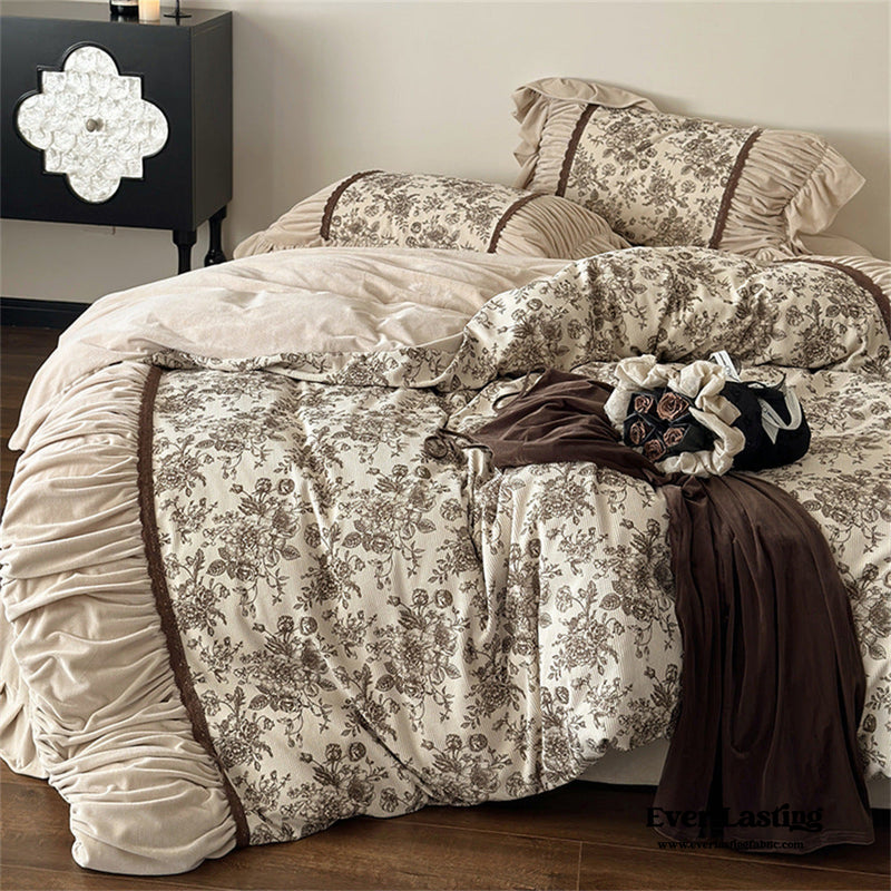 Cottage Floral Latte Ruffle Bedding Bundle