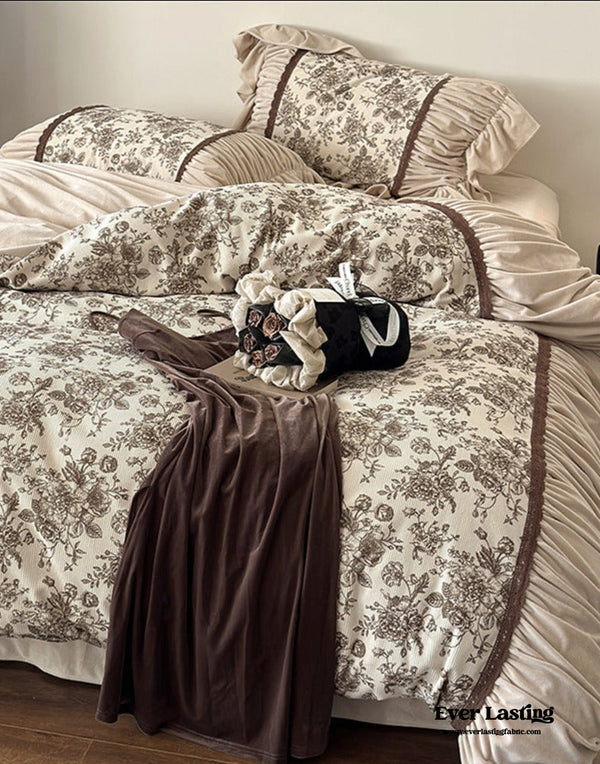 Cottage Floral Latte Ruffle Bedding Set