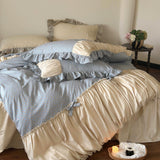 Cottage Floral Sweet Ruffle Bedding Bundle Blue / Medium Fitted