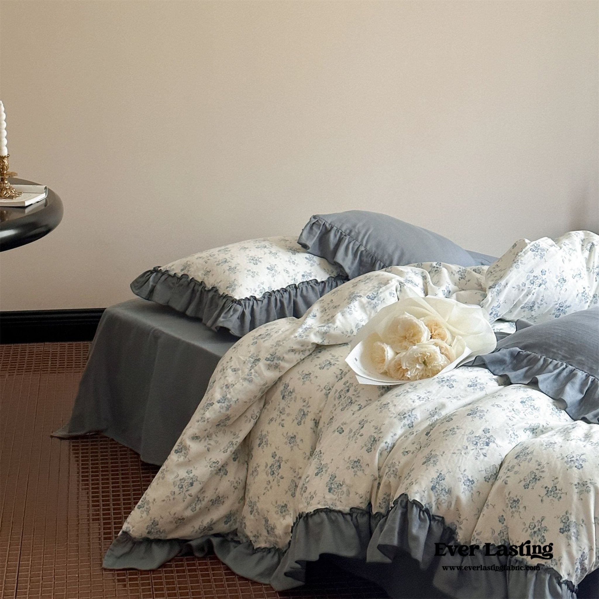 Cottage Inspired Ruffle Bedding Set / Ash Blue - Ever Lasting