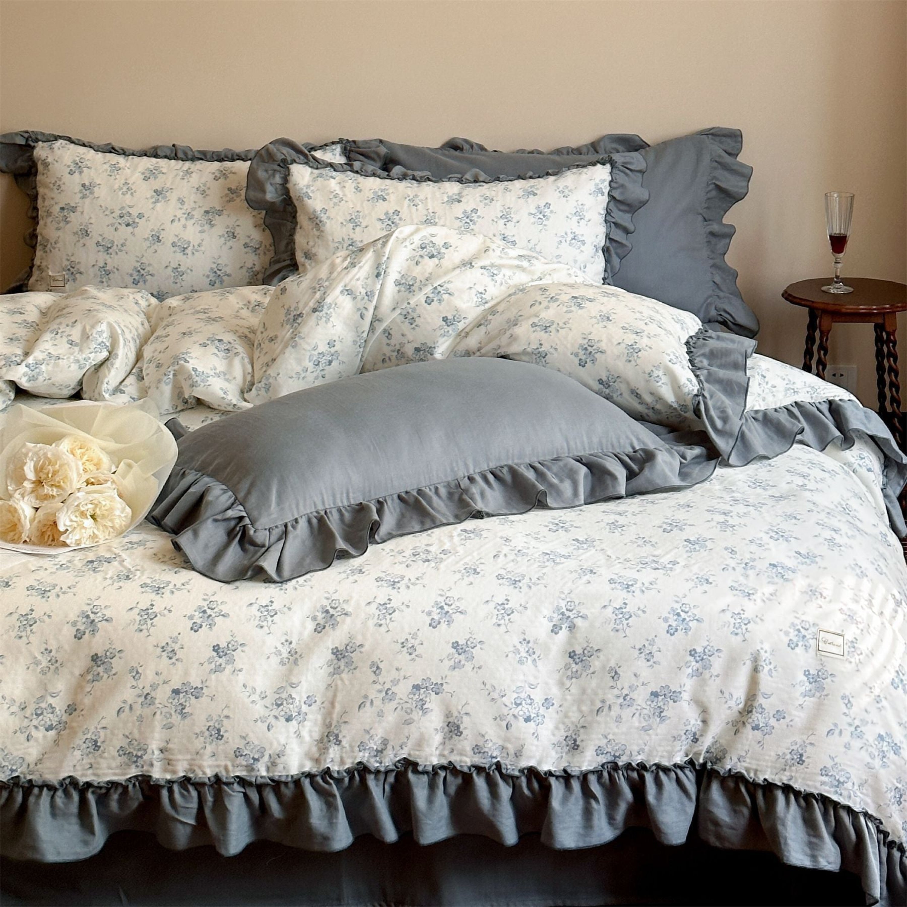 Cottage Ruffle Bedding Set Blue / Medium Flat