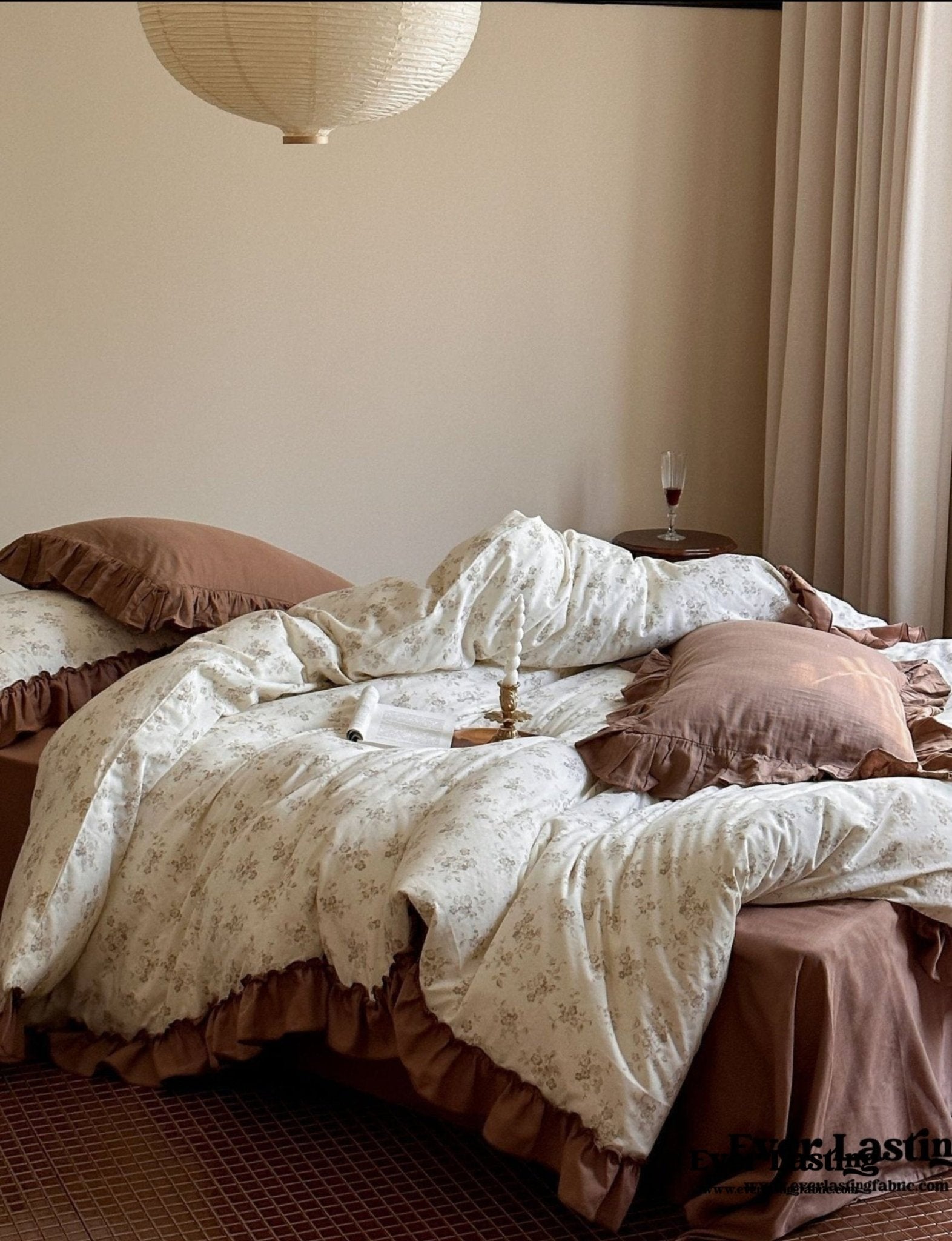 Cottage Inspired Ruffle Bedding Set / Brown - Ever Lasting