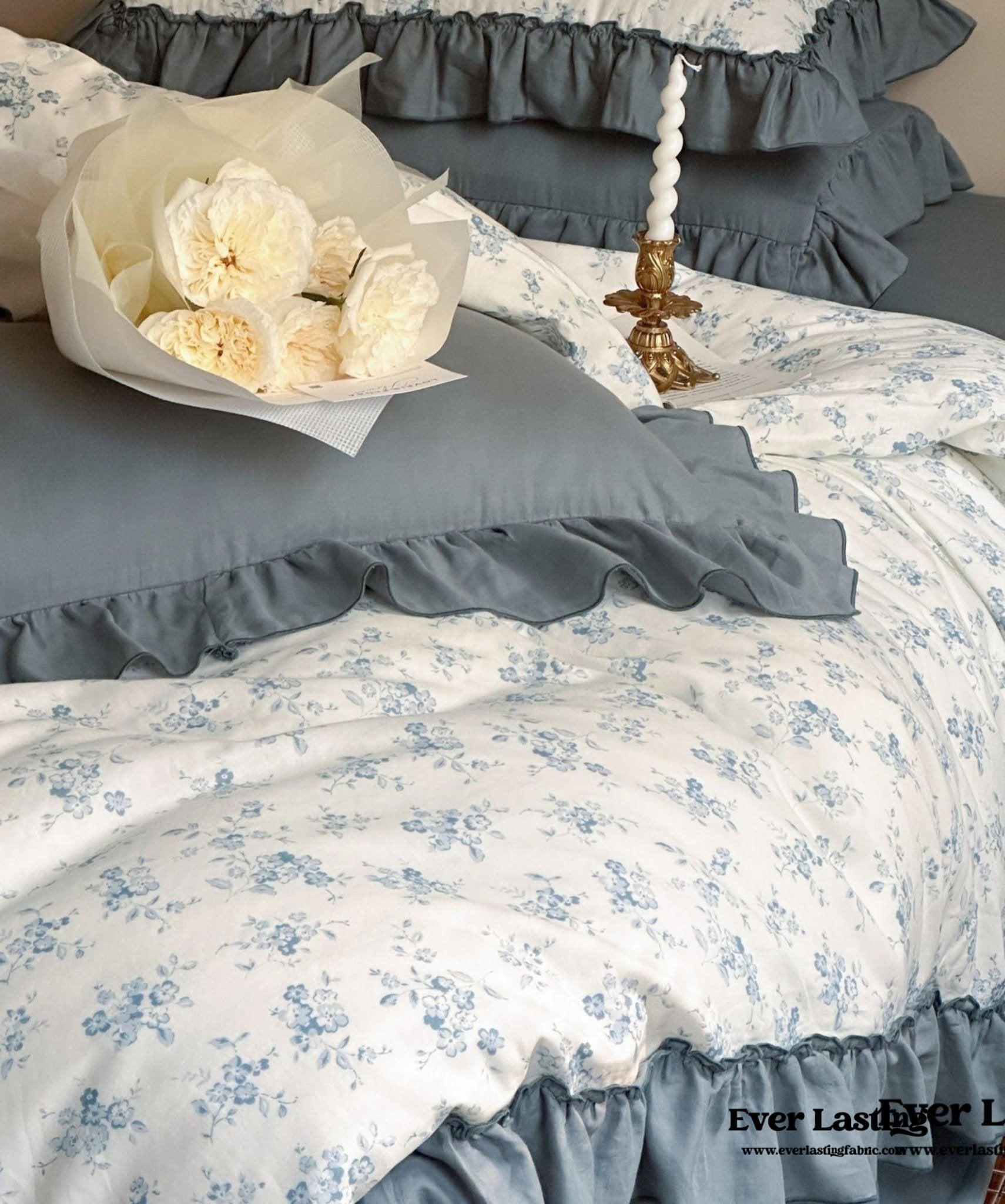 Cottage Inspired Ruffle Bedding Set / Brown - Ever Lasting