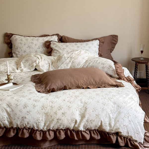 Cottage Ruffle Bedding Set Brown / Medium Flat