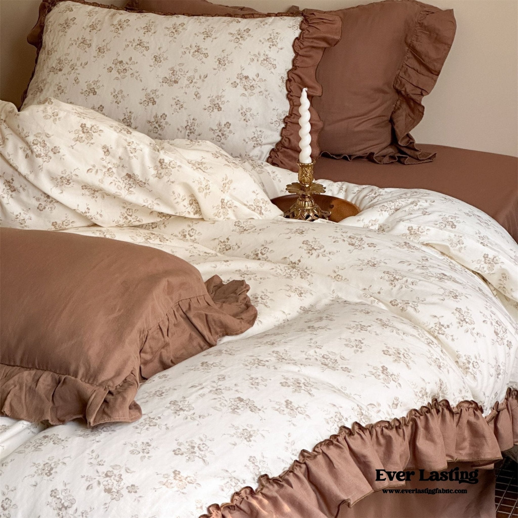 Cottage Inspired Ruffle Bedding Set / Soft Brown - Ever Lasting