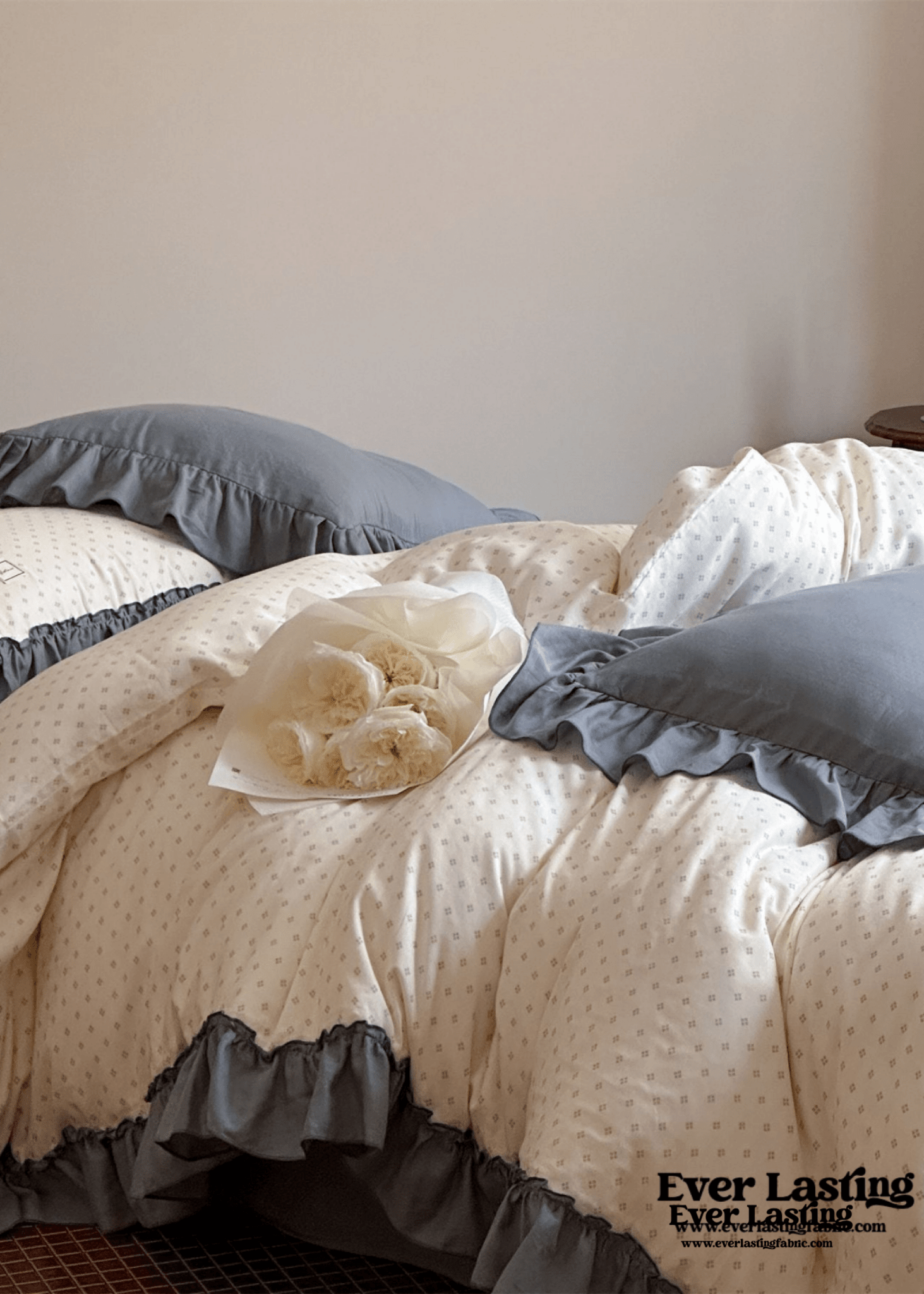 Cottage Inspired Ruffle Bedding Set / Soft Brown - Ever Lasting