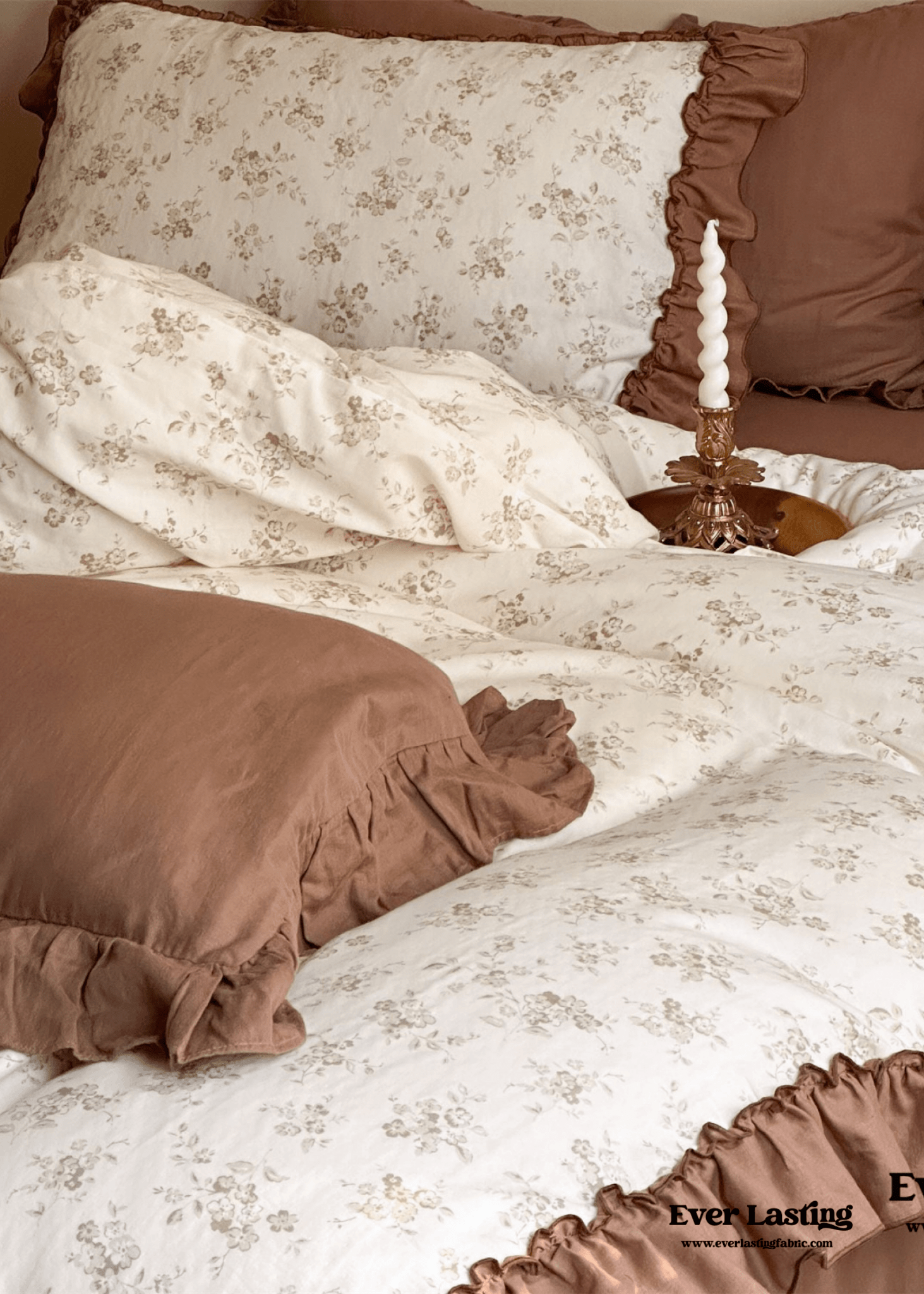 Cottage Inspired Ruffle Bedding Set / Soft Brown - Ever Lasting