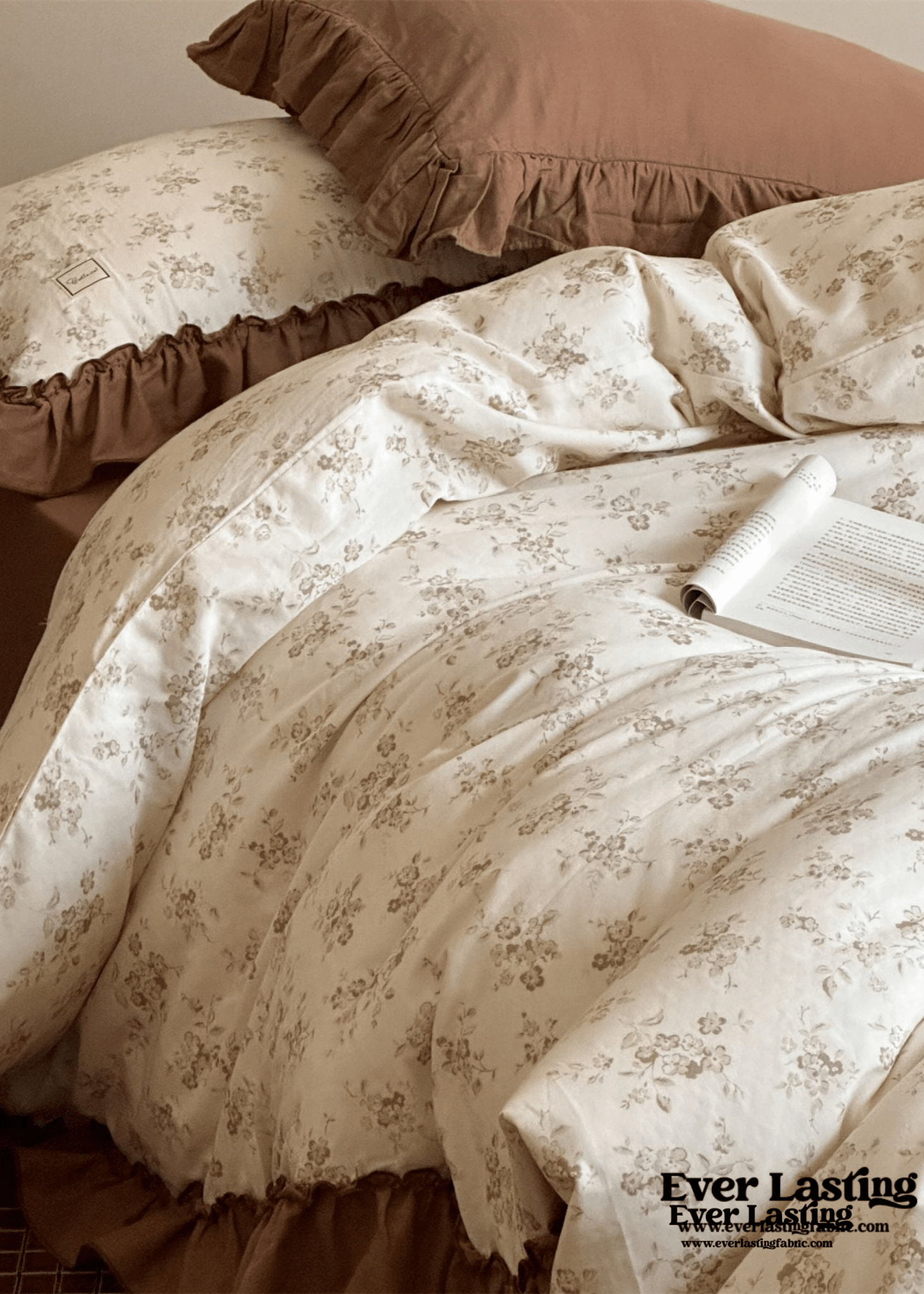 Cottage Inspired Ruffle Bedding Set / Soft Brown - Ever Lasting