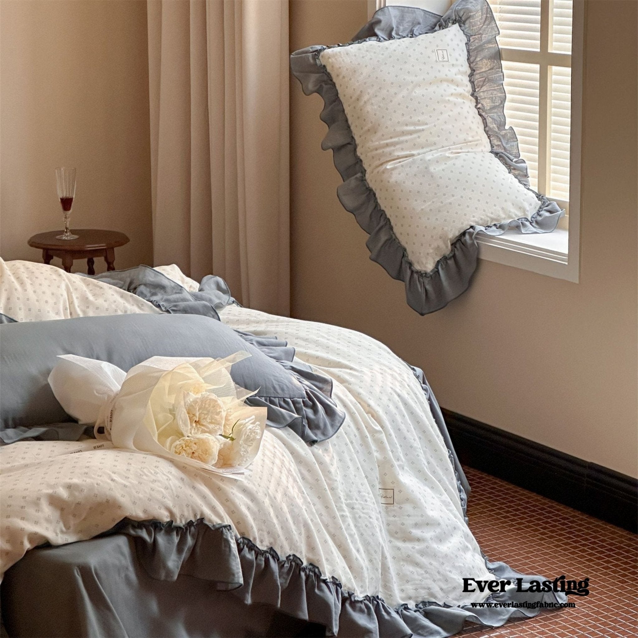 Cottage Inspired Ruffle Bedding Set / Soft Brown - Ever Lasting