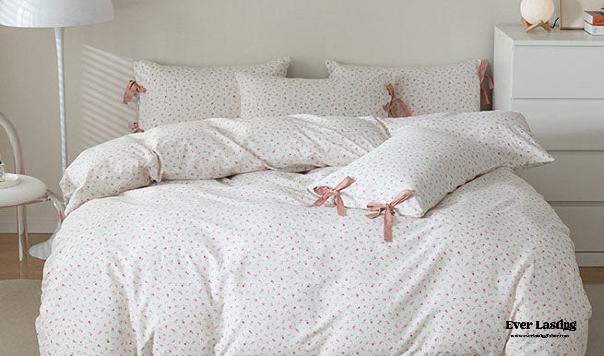 Cottage Ribbon Bow Tie Floral Bedding Set / Rust Pink - Ever Lasting