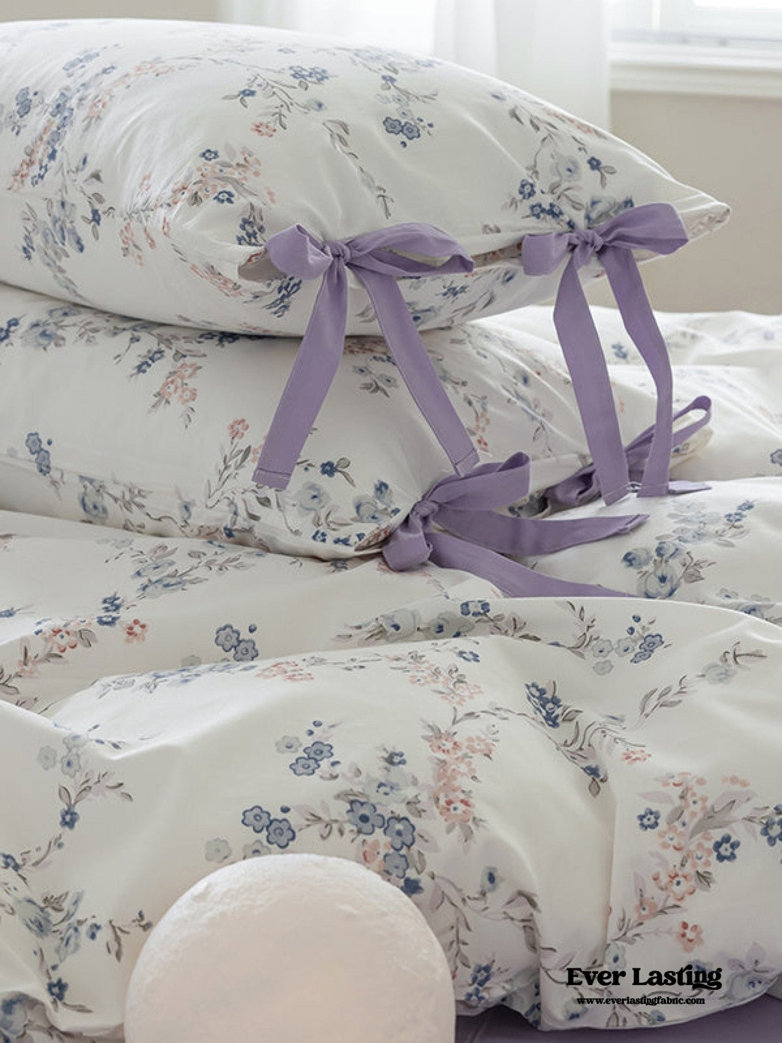 Cottage Ribbon Bow Tie Floral Bedding Set / Rust Pink - Ever Lasting