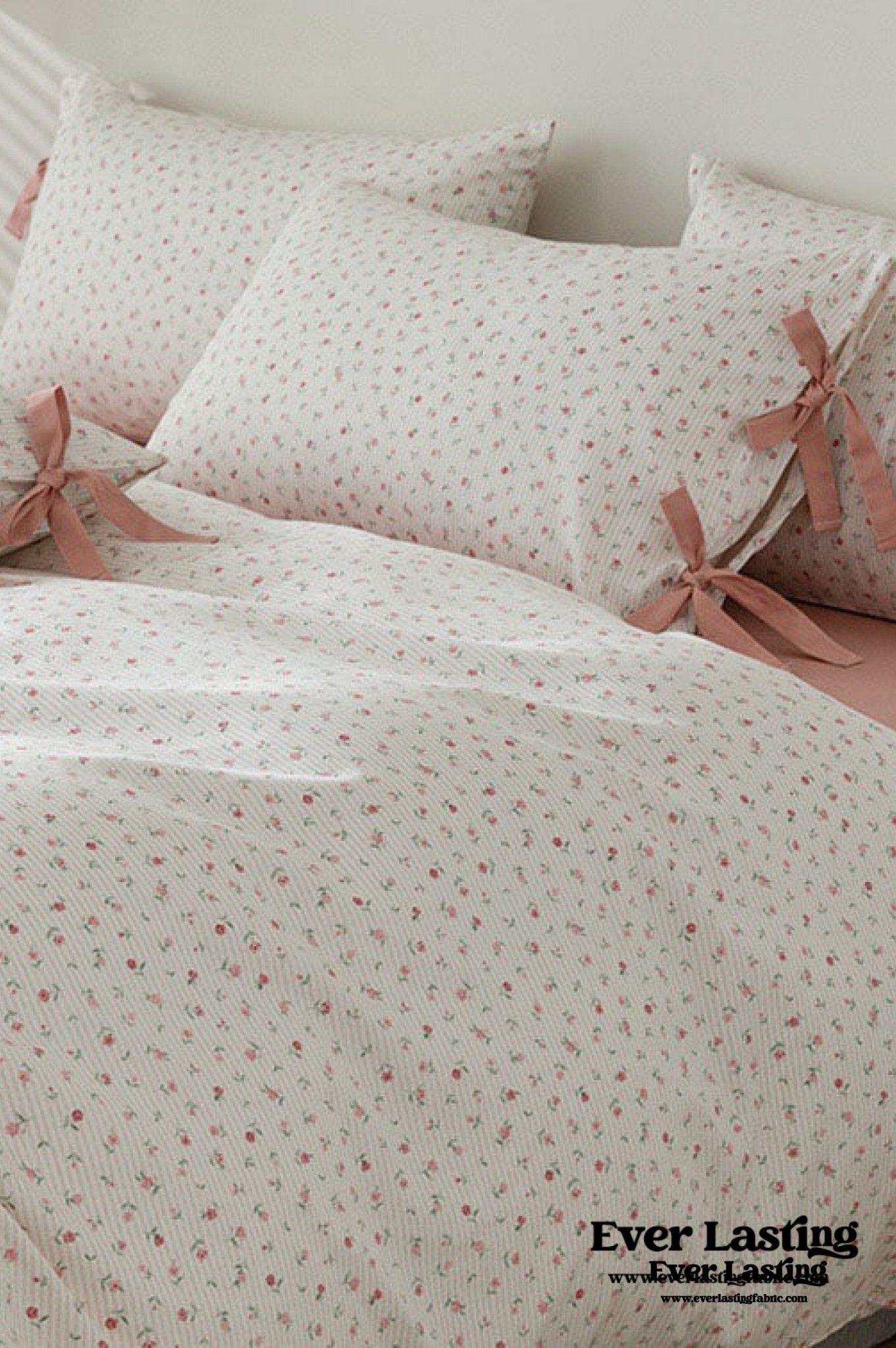 Cottage Ribbon Bow Tie Floral Bedding Set / Rust Pink - Ever Lasting