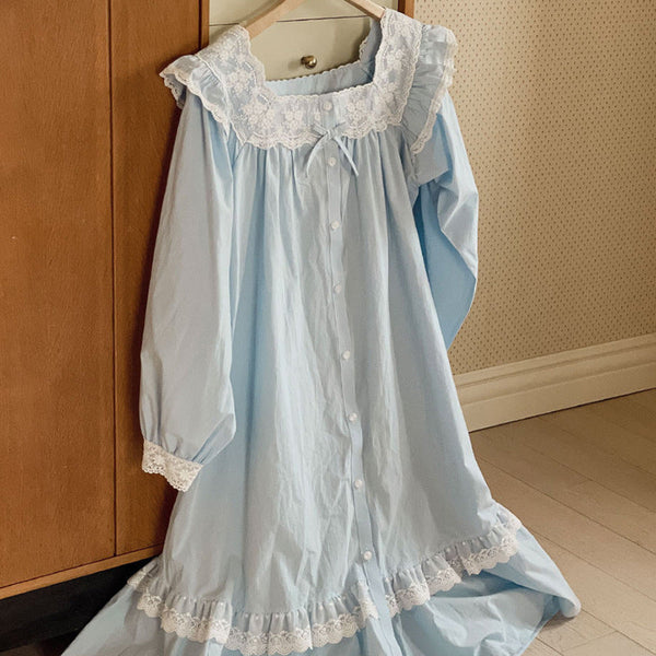 Cottage Ruffle Lace Nightgown Dress Blue / One Size Pajama