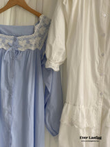 Cottage Ruffle Lace Nightgown Dress / Blue Pajama