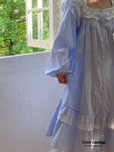 Cottage Ruffle Lace Nightgown Dress / Blue Pajama