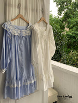 Cottage Ruffle Lace Nightgown Dress / Blue Pajama