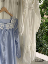 Cottage Ruffle Lace Nightgown Dress / Blue Pajama