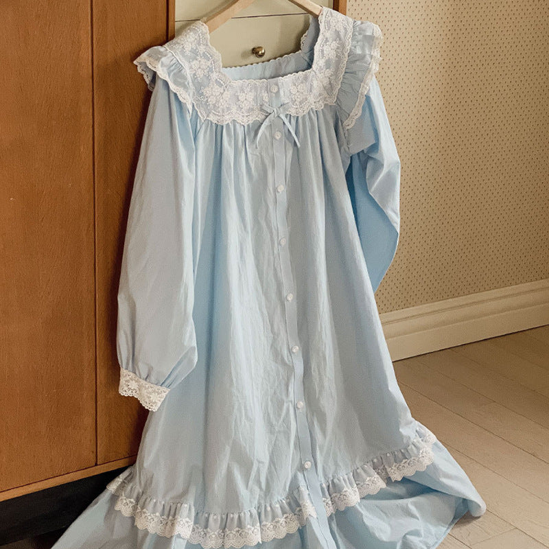 Cottage Ruffle Lace Nightgown Dress Blue / One Size Pajama